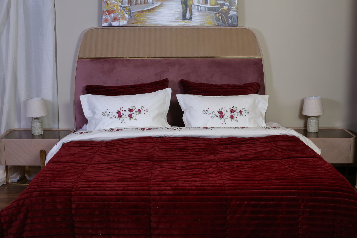 Maroon Faux Fur Bedding Set